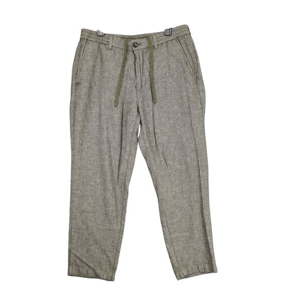 Banana Republic Men's Mason Athletic Tapered Leg Pants Green Linen Cotton 32x26" - Picture 1 of 6